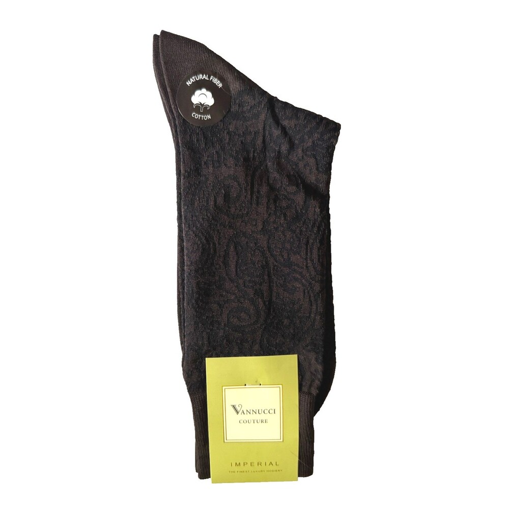 Vannucci Designer Paisley Mens Dress Socks Sz 10-13 Black Brown Cotton